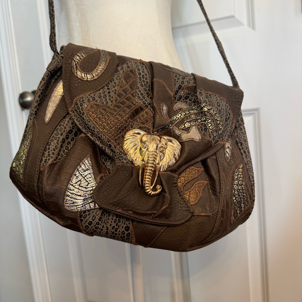 Brown Elephant Embellished Women's Bag